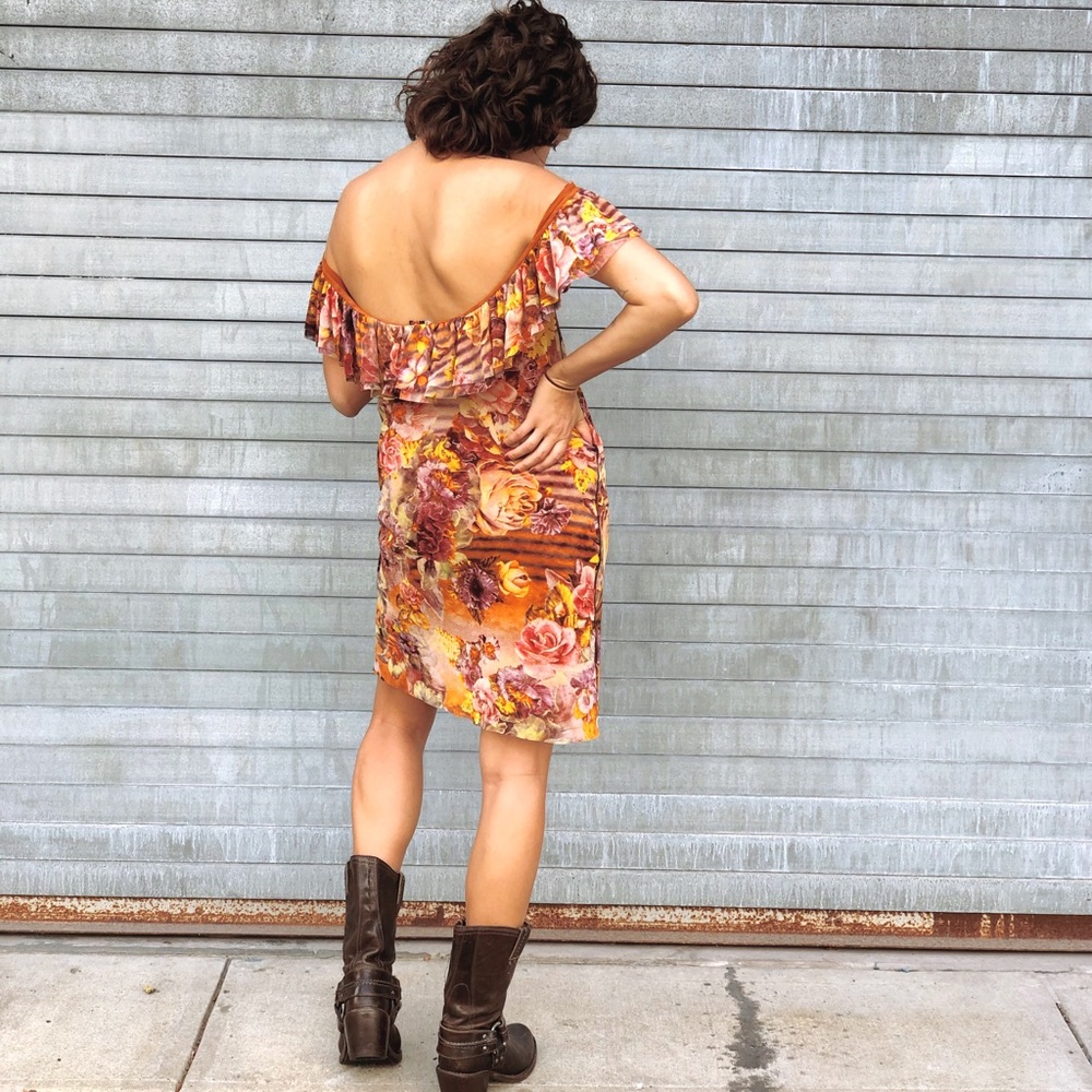 Jean Paul Gautier Soliel Floral Mesh Ruffle Dress